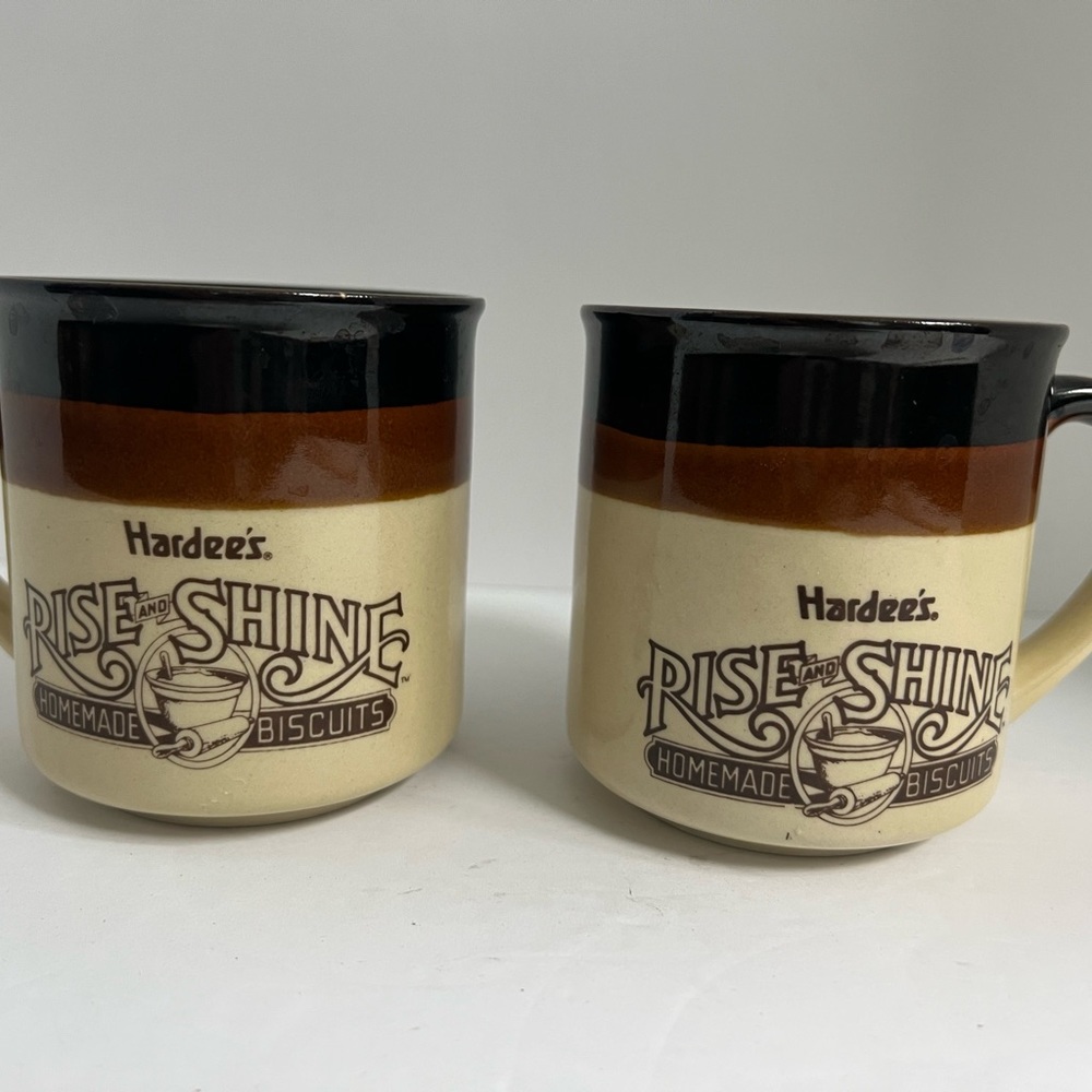 Set Of 2 VTG Hardee's Rise and Shine Homemade Biscuits Coffee Cup Breakfast Mug